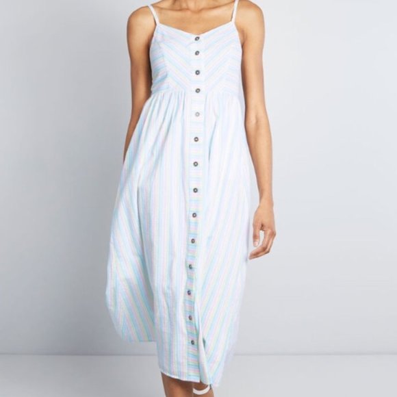 Modcloth Dresses & Skirts - Quite Clearly Charismatic Pastel Rainbow stripe Midi spaghetti strap coastal M